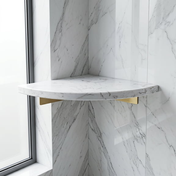 HOOWIFFY White Marble Triangle Corner Shelf for Bathroom and Shower Walls