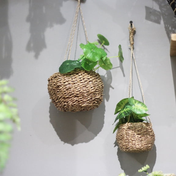 HOOWIFFY Brown Hemp Storage Basket with Wooden Frame, Creative Plant Hanging Design for Home Organization