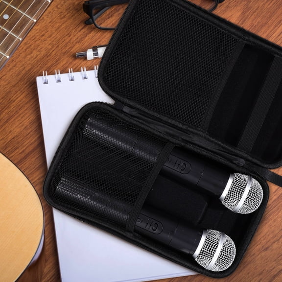 HOOWIFFY Wireless Microphone Carrier Case with Strong Protective Shell and Padded Dividers Black