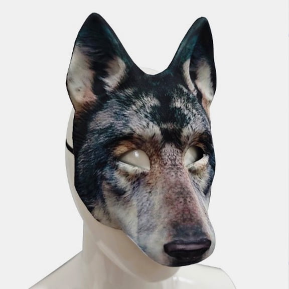 HOOWIFFY Eva Wolf Mask 3D Realistic Adjustable Fit for Halloween Grey