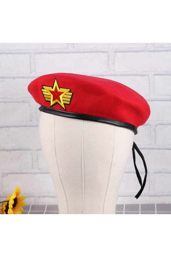 Woolen Beret Red Yellow Cap For Stage Elegant Show Hat One Size Fits