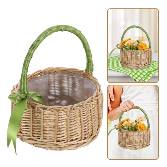 HOOWIFFY Willow Basket with Handles Handwoven Green Basket for Wedding Candy and Home Decor