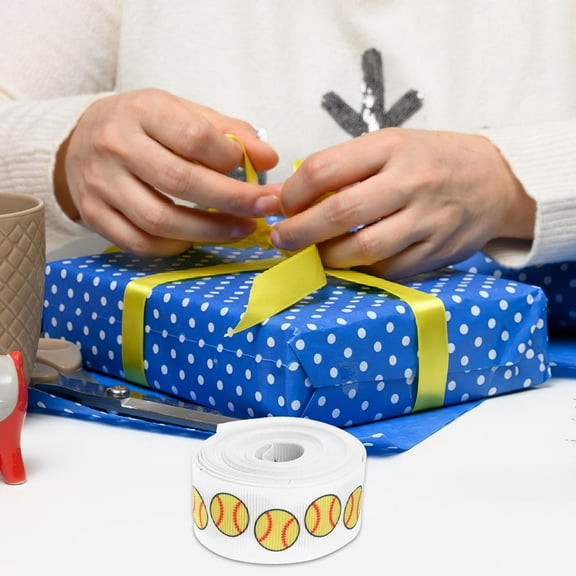HOOWIFFY Yellow Grosgrain Baseball Craft Ribbon for Sports Party and Birthday Event Decorations