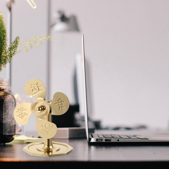 HOOWIFFY Yellow Copper Feng Shui Windmill Ornament Figurine for Good Luck, Prosperity, Wealth, and Positive Decor