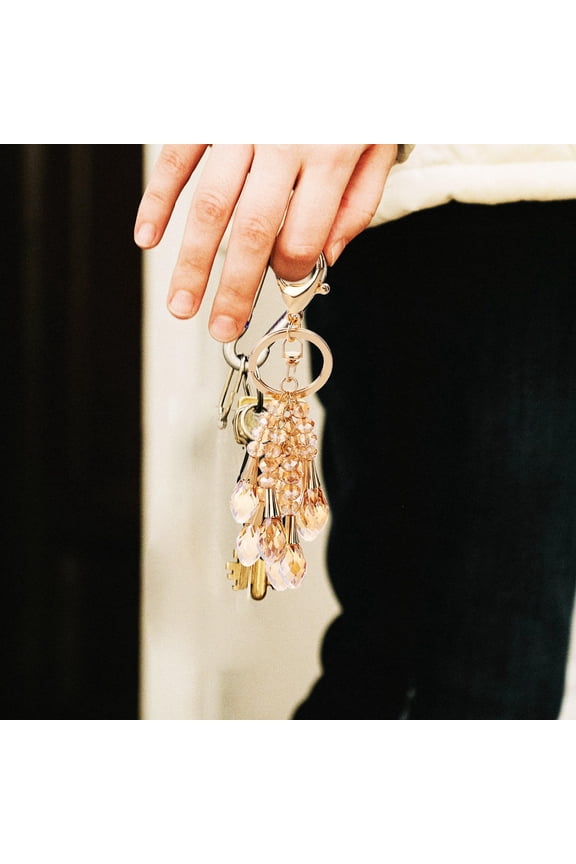 beaded keychain with tassel Crystal Pendant Golden 1Set Delicate Design Car Decoration for Women