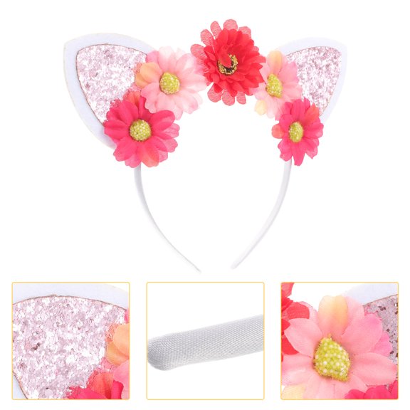 HOOWIFFY Cat Ear Headband with Flower, Soft Fabric Pet Headdress, Cute Cat Costume Accessory for Daily Wear, Photo Props, 1 Set