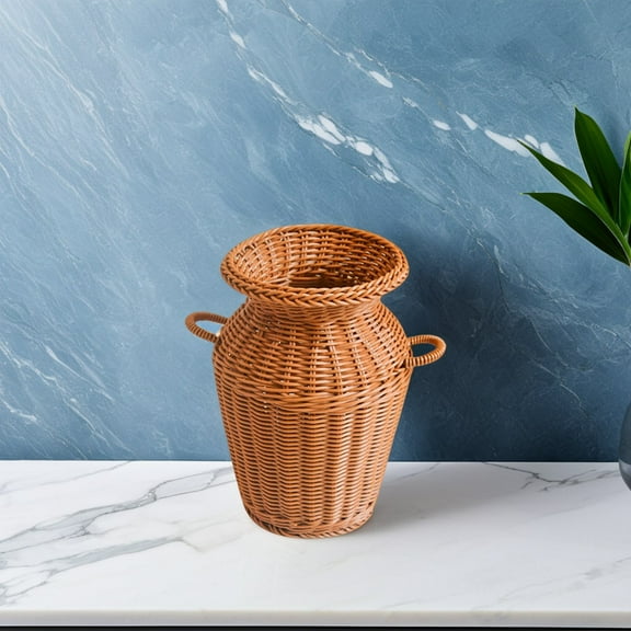 HOOWIFFY Rattan Woven Flower Basket Brown Decorative Holder for Home, Handmade Plant Pot Holder