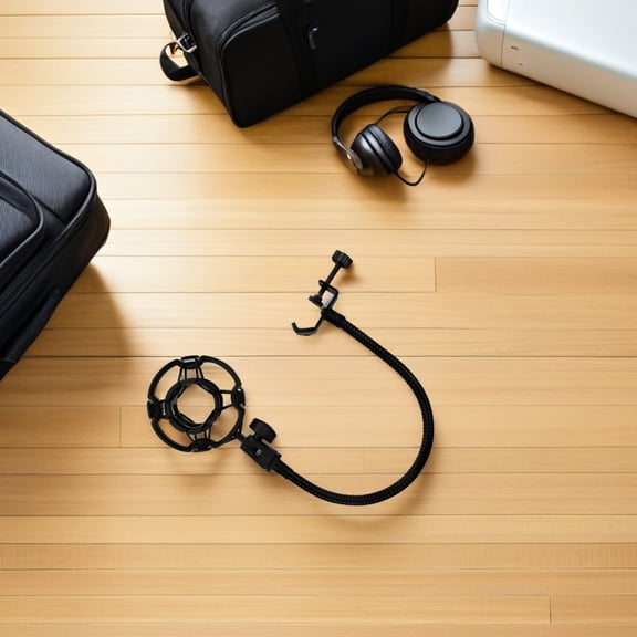 HOOWIFFY Microphone Shock Mount with Flexible Gooseneck, Anti- Support, Black for Studio and Podcast