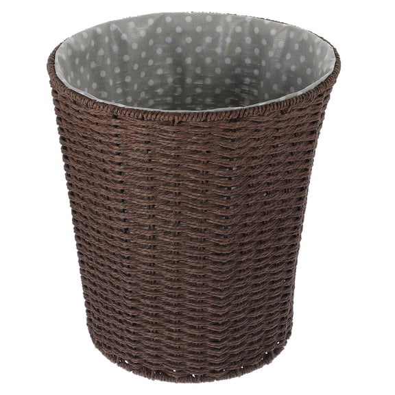 HOOWIFFY Pastoral Style Coffee Rattan Trash Bin for Living Room and Kitchen