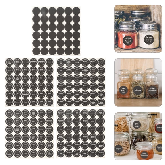 HOOWIFFY20Pcs Self Adhesive Kitchen Label Sticker Black for Spice Bottle Classification and Marking