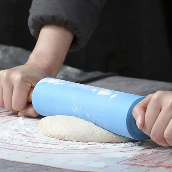 HOOWIFFY2Pcs Silicone Rolling Pin Blue Baking Roller Kitchen Gadget Efficient Dough Rolling