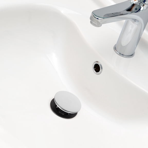 HOOWIFFYBathroom Sink Drain Pop Up Assembly with Overflow Plated Silver Plastic Anti Clog Stopper