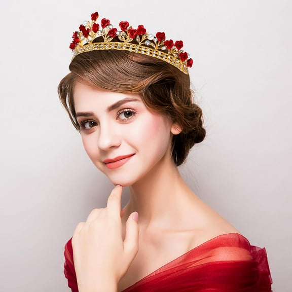 HOOWIFFYBridal Tiara Rhinestone Crown for Engagement Use Red Alloy 1Pack