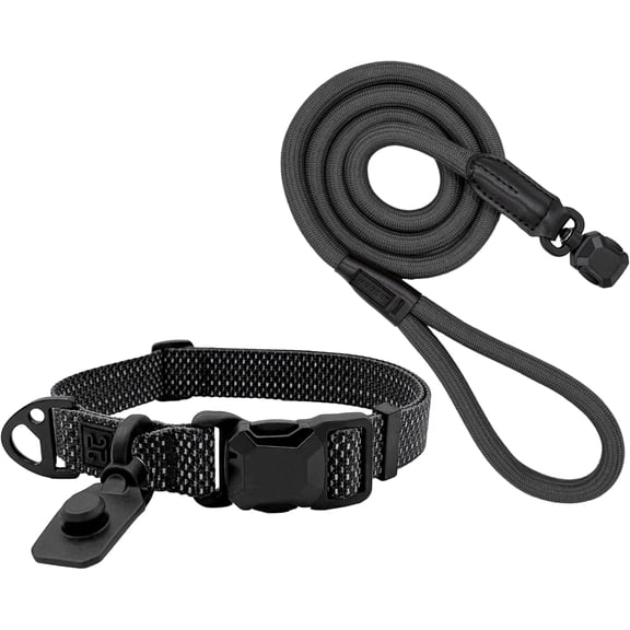 HOOZA Quick Clip Dog Collar & Rope Leash Set, Black Small – Magnetic Buckle, Reflective