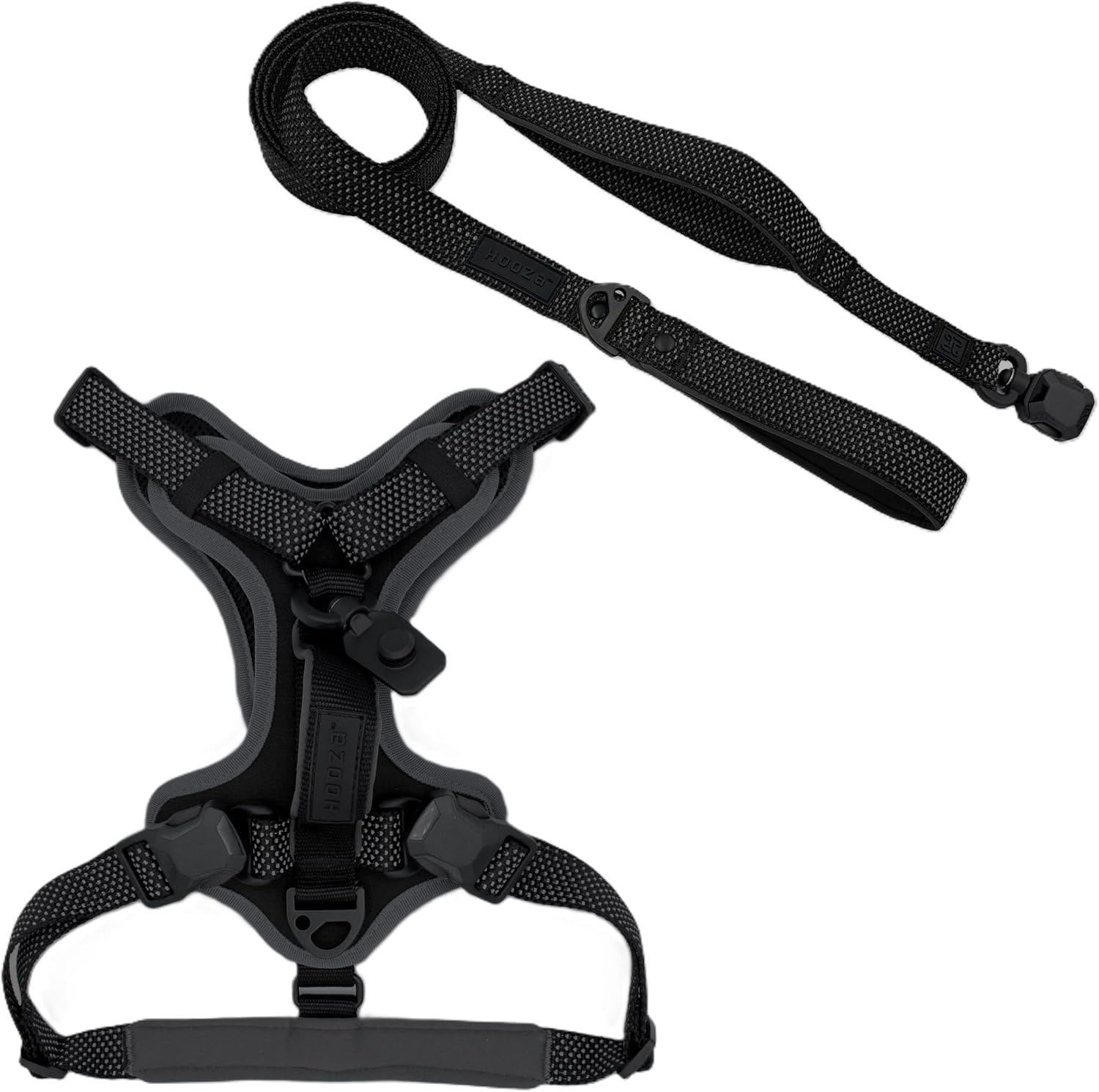 HOOZA Quick Clip Dog Harness & Flat Leash Set, Black Small – Magnetic Buckle, Reflective, Control