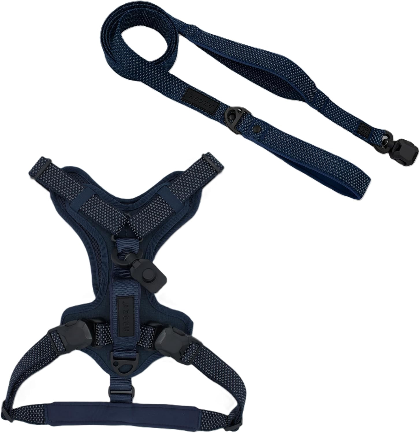 HOOZA Quick Clip Dog Harness & Flat Leash Set, Blue Medium – Magnetic Buckle, Reflective, Control