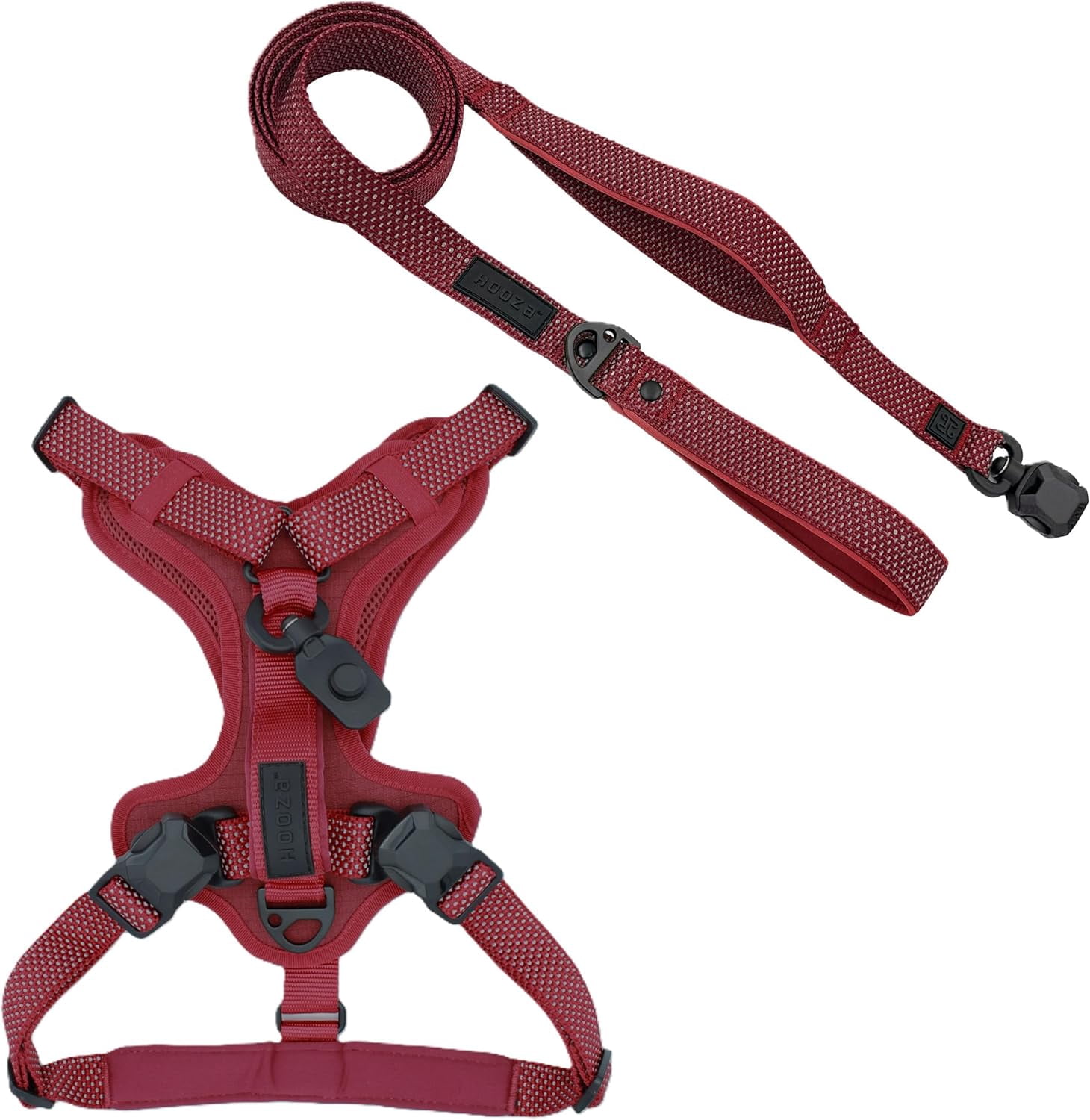 HOOZA Quick Clip Dog Harness & Flat Leash Set, Red Large – Magnetic Buckle, Reflective, Control