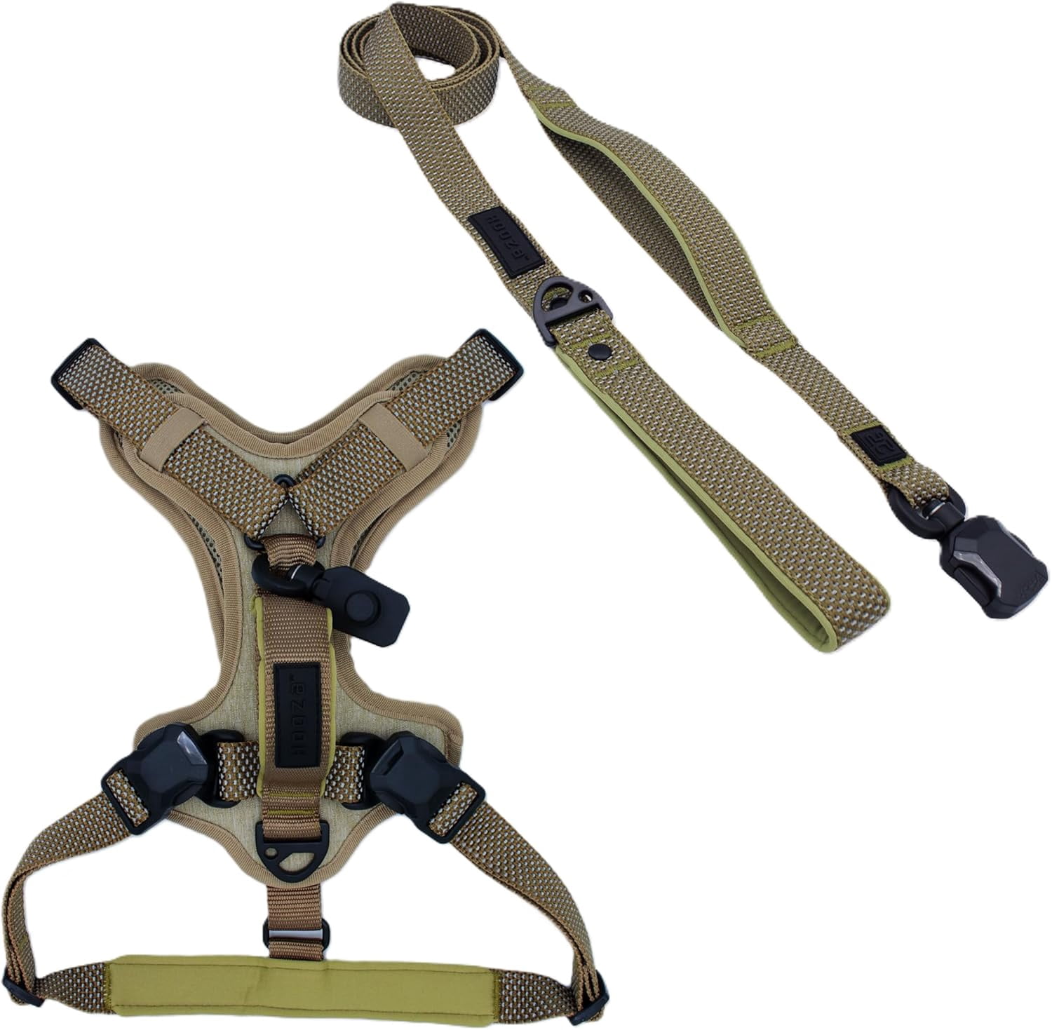 HOOZA Quick Clip Dog Harness & Flat Leash Set, Sand Medium – Magnetic Buckle, Reflective, Control