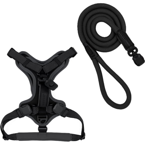 HOOZA Quick Clip Dog Harness & Rope Leash Set, Black Small – Magnetic Buckle, Reflective, Control