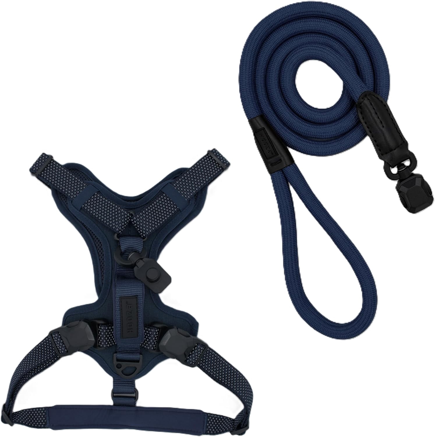 HOOZA Quick Clip Dog Harness & Rope Leash Set, Blue Medium – Magnetic Buckle, Reflective, Control