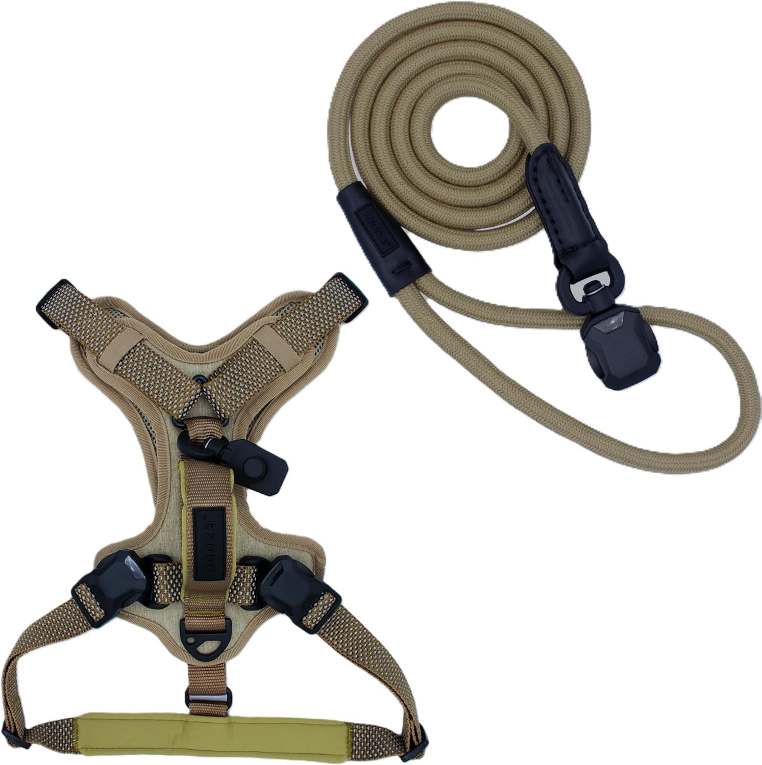 HOOZA Quick Clip Dog Harness & Rope Leash Set, Sand Medium – Magnetic Buckle, Reflective, Control