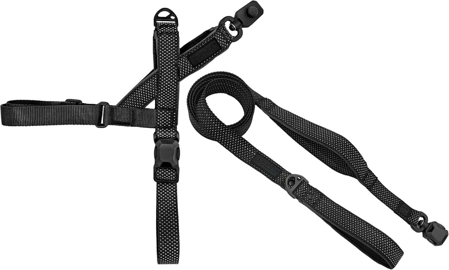 HOOZA Quick Clip Dog Harness & Flat Leash Set, Black Small – Magnetic Buckle, Reflective, Easy Fit