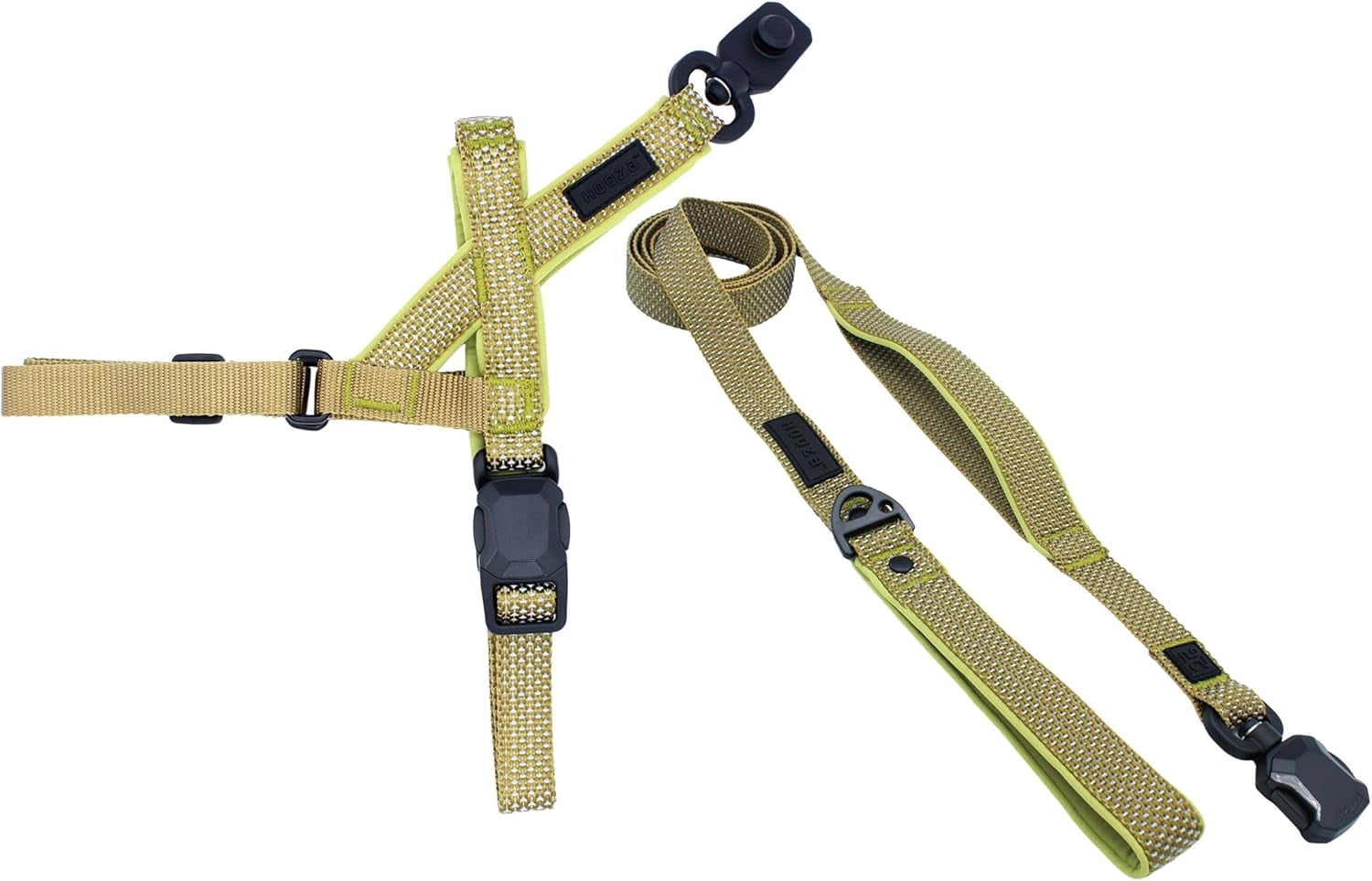 HOOZA Quick Clip Dog Harness & Flat Leash Set, Sand Large – Magnetic Buckle, Reflective, Easy Fit