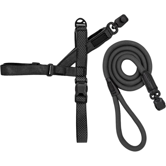 HOOZA Quick Clip Dog Harness & Rope Leash Set, Black Small – Magnetic Buckle, Reflective, Easy Fit