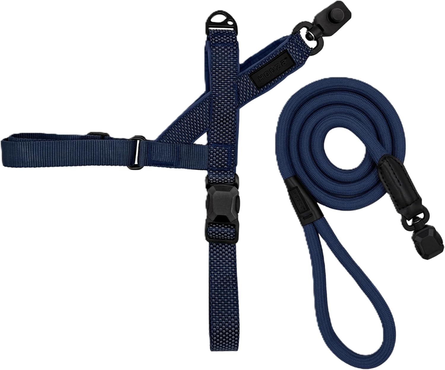 HOOZA Quick Clip Dog Harness & Rope Leash Set, Blue Medium – Magnetic Buckle, Reflective, Easy Fit