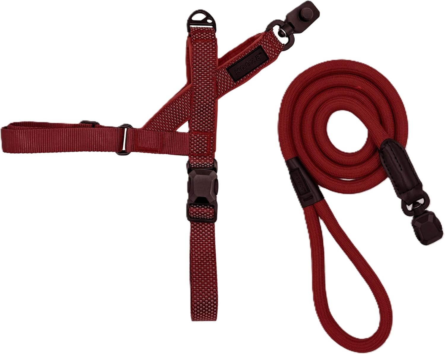 HOOZA Quick Clip Dog Harness & Rope Leash Set, Red Medium – Magnetic Buckle, Reflective, Easy Fit