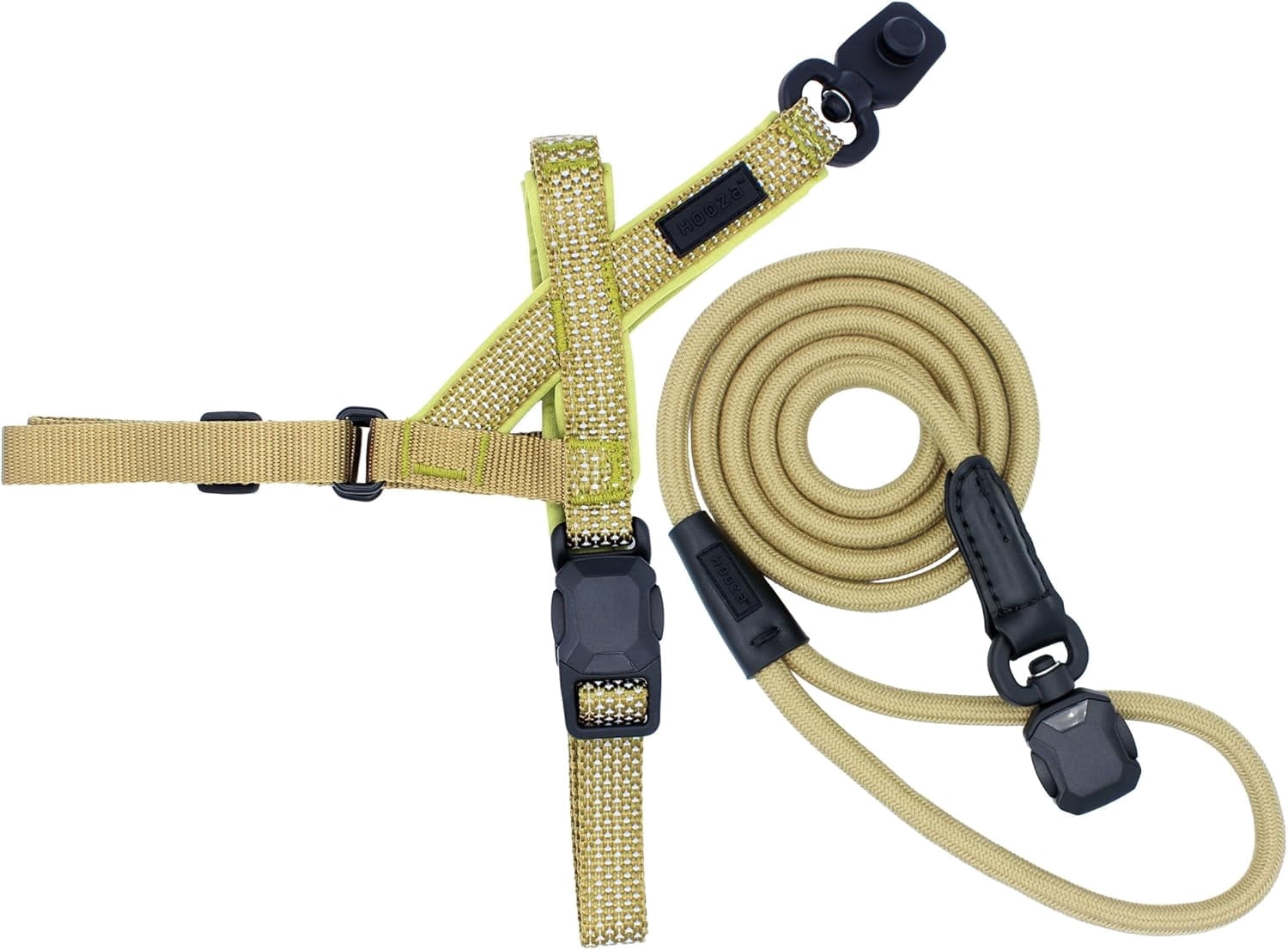 HOOZA Quick Clip Dog Harness & Rope Leash Set, Sand Large – Magnetic Buckle, Reflective, Easy Fit