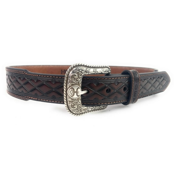 HOOey Men's Mahongany Wide Taper Diamond Embossed Western Belt 1787BE9