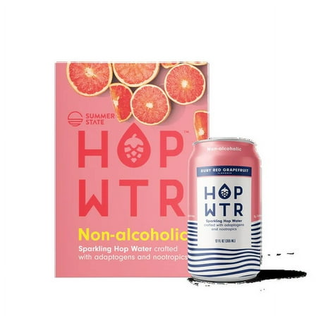 HopWtr - Non-Alcoholic Sparkling Ruby Red Grapefruit, 6-Pack, 12 oz Cans