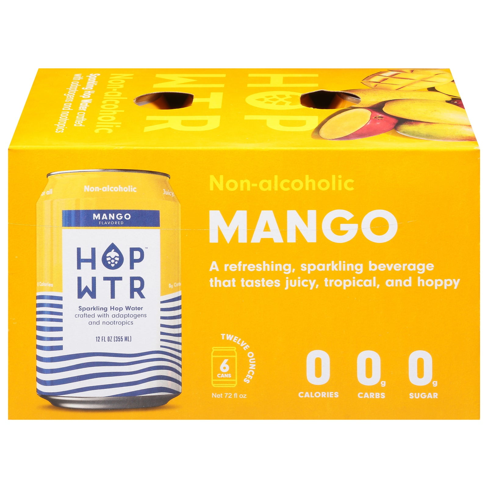 HopWtr - Non-Alcoholic Sparkling Mango, 6-Pack, 12oz Cans