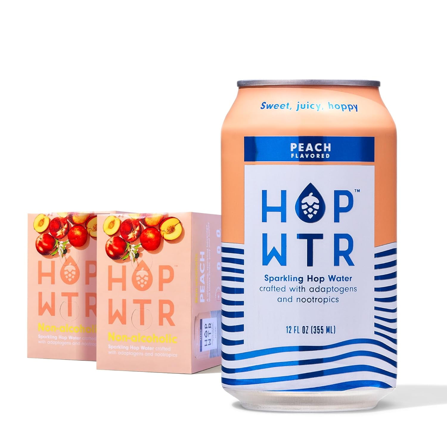 HOP WTR Sparkling Hop Water, Peach 12 Pack, Sugar Free, Low Carb Non