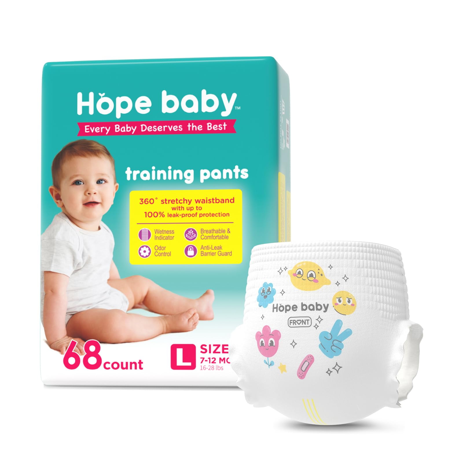 HOPE BABY Toddler Potty Training Pants Disposable, 2T-3T (16-28 LBS) 68 Count, Premium Training Underwear for Baby, Leak-Proof Overnight Protection