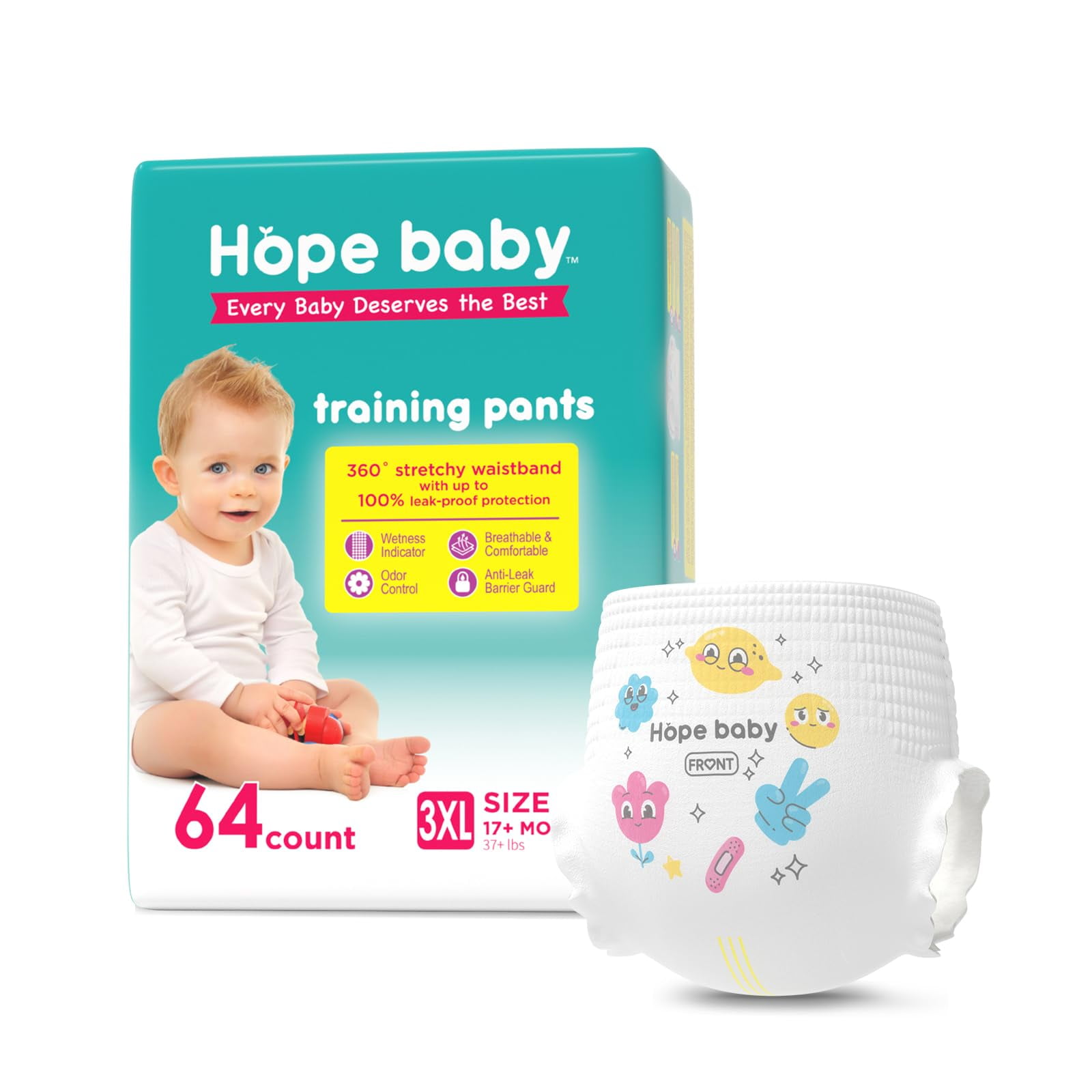 HOPE BABY Toddler Potty Training Pants Disposable, 3T-4T (22-37 LBS) 66  Count, Premium Training Underwear for Baby, Leak-Proof Overnight Protection  