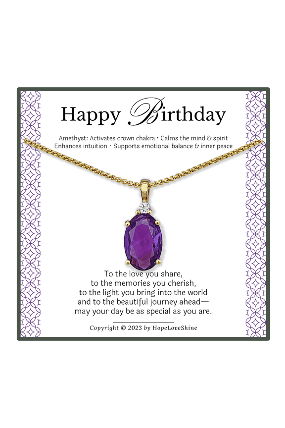 Amethyst Birthday Necklace Healing Crystal Gift for Her, Crown Chakra Jewelry for Women