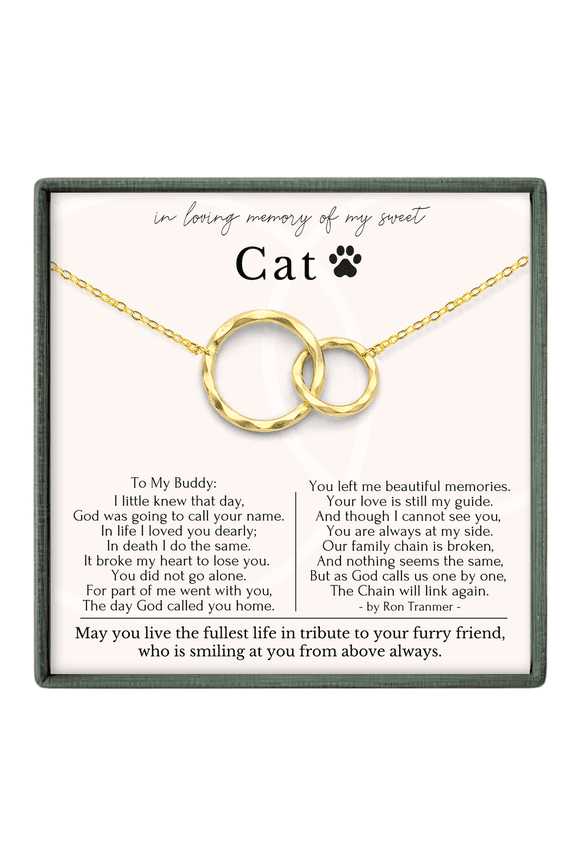 Cat Memorial Necklace – Pet Loss Sympathy Jewelry Gift Gold