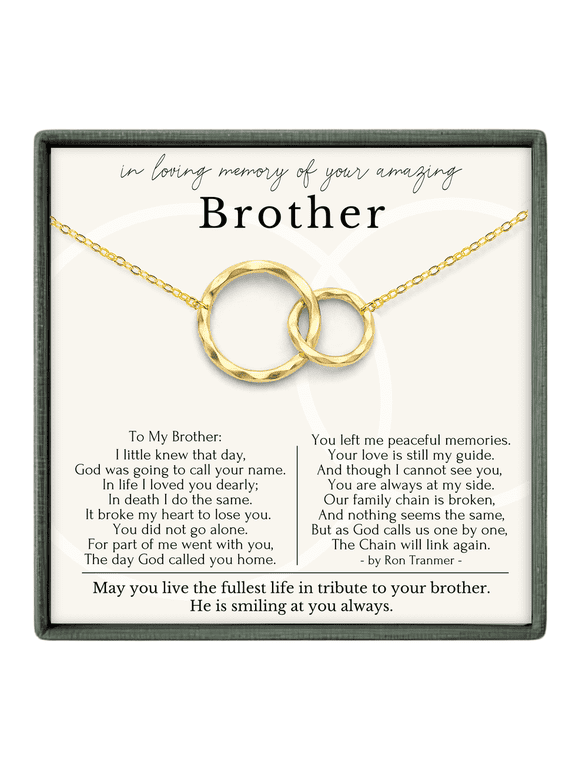 Gold Memorial Necklace for Brother – Loss of Sibling 2 Ring Gift
