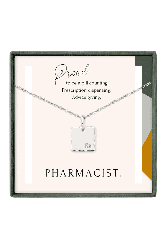 Pharmacist Appreciation Gift Necklace, Rx Charm Jewelry for Women Silver