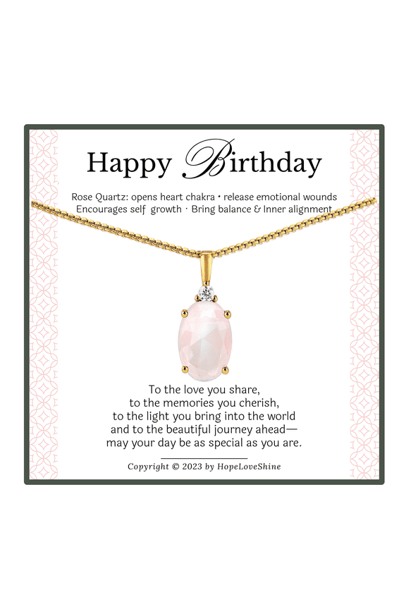 Rose Quartz Birthday Necklace Healing Crystal Gift for Her, Heart Chakra Jewelry for Women