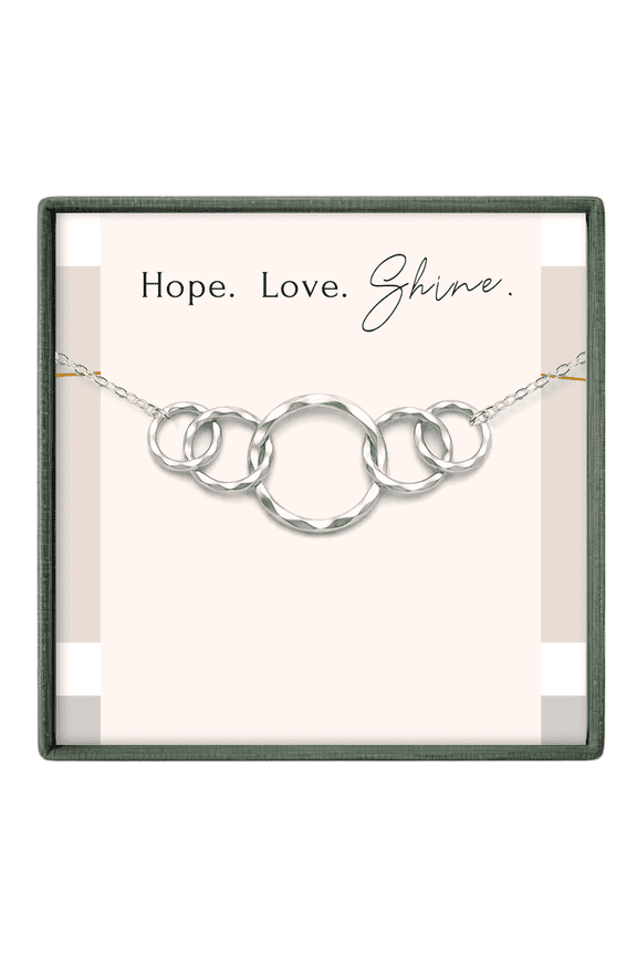 Silver Family Necklace, 5 Ring Interlocking Circle Jewelry Gift for Her