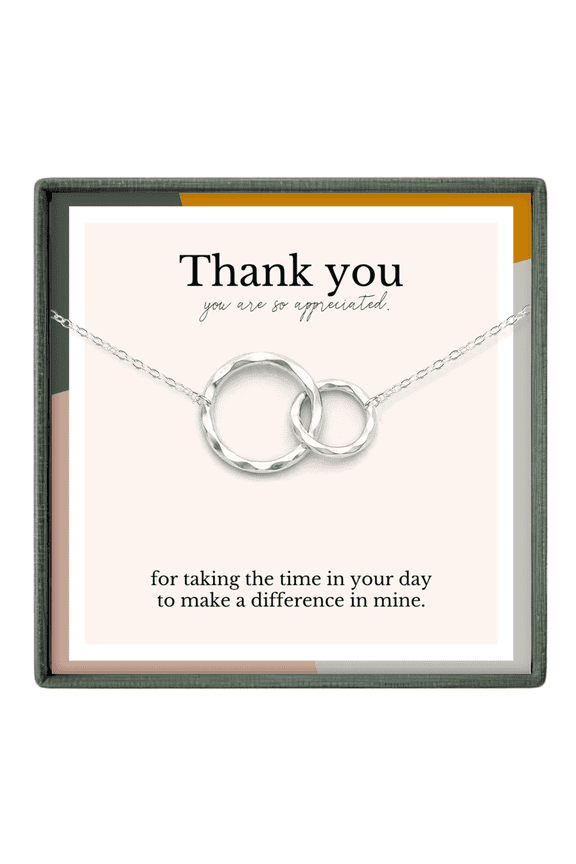 Thank You Gift for Mentor, Caregiver, Teacher – 2 Ring Necklace Silver