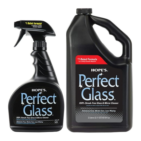 HOPE'S Perfect Glass Cleaner Spray, Streak-Free Clean for Windows, Windshields, Etc, 32 Fl Oz Spray Bottle and 67.6 Fl Oz Refill, Pack of 1