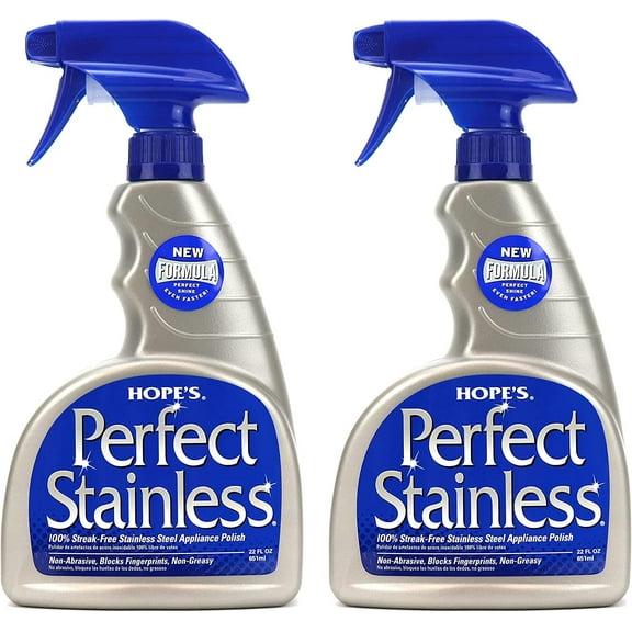 HOPE'S Perfect Stainless Steel Cleaner and Polish, 22 Fl Oz Streak-Free Self-Polishing Formula, Blocks Fingerprints on Appliances, Grill, Oven, Stove, and Dishwasher Cleaner, Pack of 2