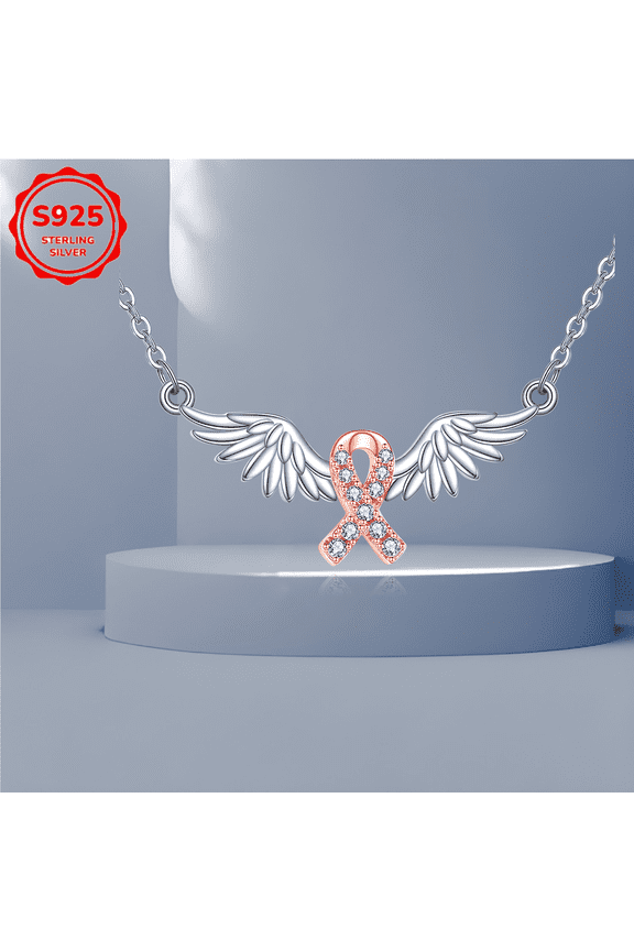HOPEEZZ Breast Cancer Necklace For Women 925 Sterling Silver Breast Cancer Awareness Pendant Necklace Pink Ribbon Survivor Jewelry Gifts
