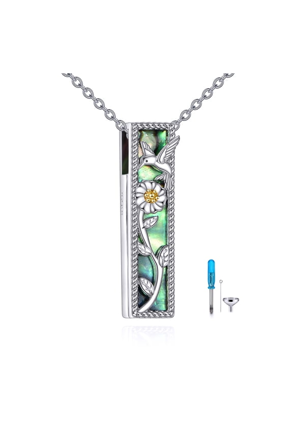 HOPEEZZ Hummingbird Urn Necklaces for Ashes Sterling Silver Hummingbird Bar Cremation Jewelry for Ashes Memory Jewelry for Women Men