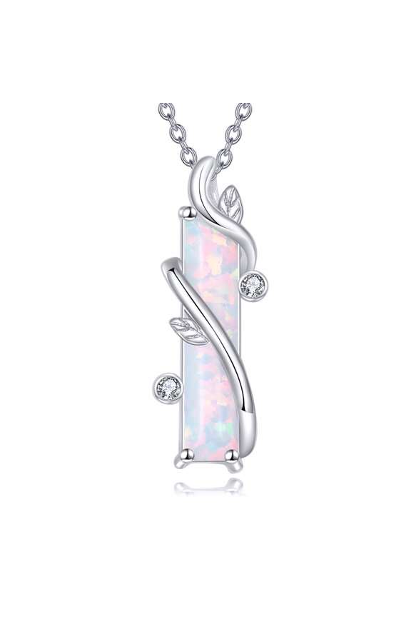 HOPEEZZ Sterling Silver Opal Bar Tree of Life Necklace - S925 Silver Pendant Necklace for Women