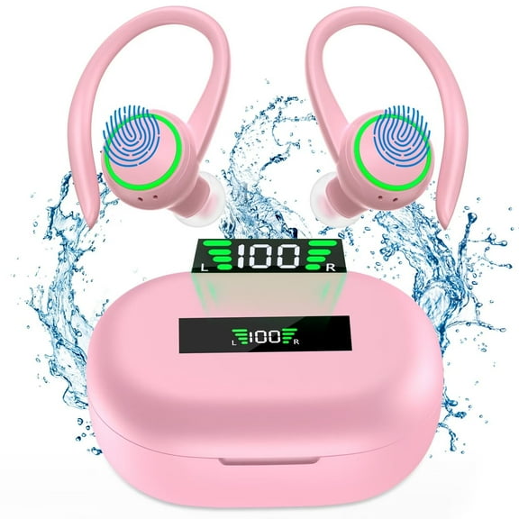 HOPEPOW Bluetooth 5.3 IPX7 Waterproof Noise Cancelling Wireless Earbuds with Ear Hooks, 2 Pieces